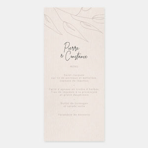 Menu de Mariage esquisse feuillage