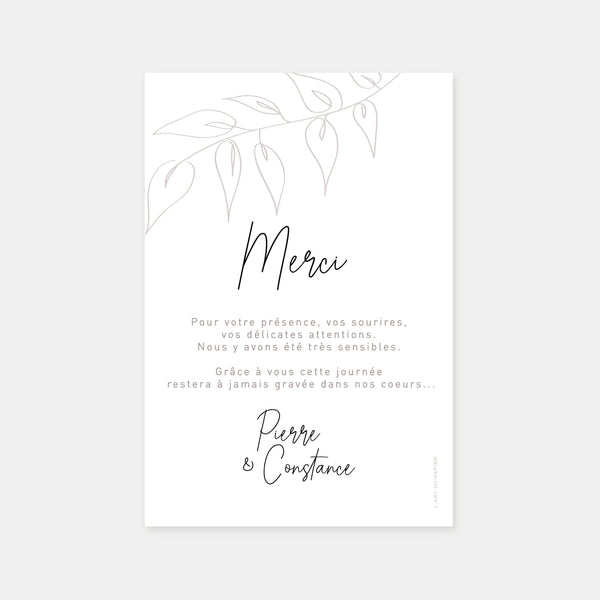 Wedding thank you card foliage sketch
