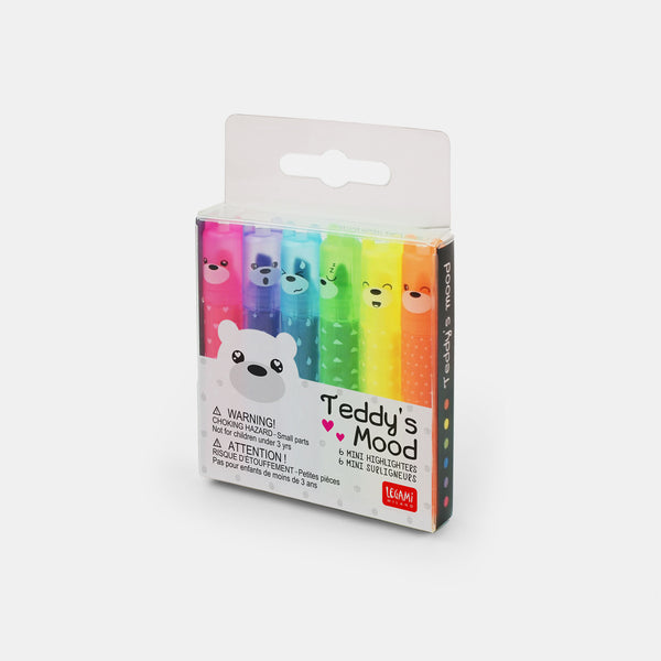 Set mit 6 fluoreszierenden Textmarkern im Teddy-Stil