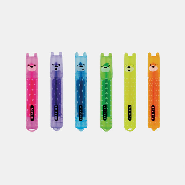 Set mit 6 fluoreszierenden Textmarkern im Teddy-Stil