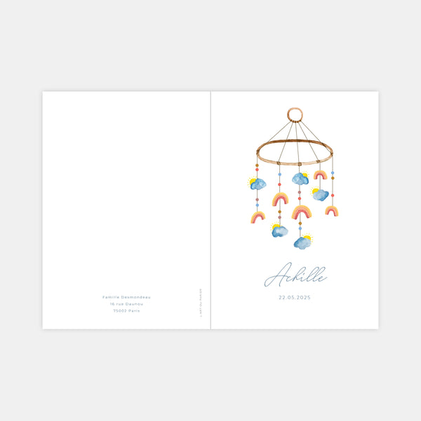 Faire-part de naissance aquarelle mobile
