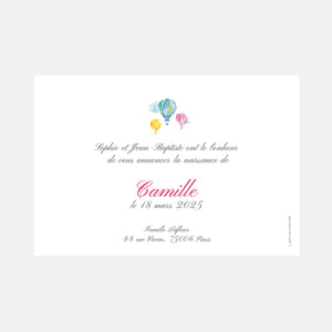 Classic hot air balloon birth announcement