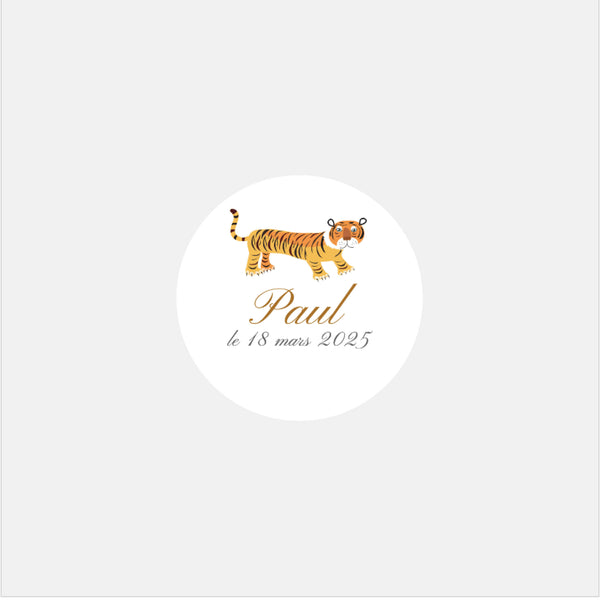 Stickers personnalisés naissance classique tigre - 48ex