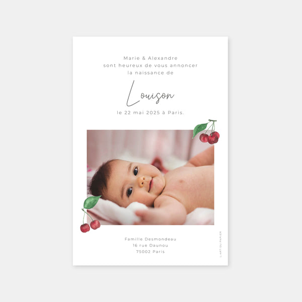 Watercolor cherry birth announcement