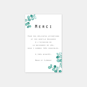 Eucalyptus birth thank you card