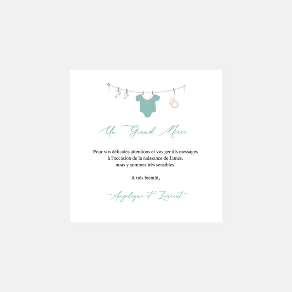 Bassinet Boy birth thank you card