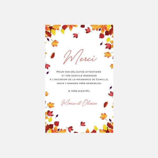 Carte de remerciement naissance Balade d'Automne by Kopines