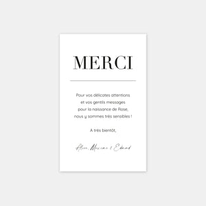 Klassische Typografie-Dankeskarte zur Geburt